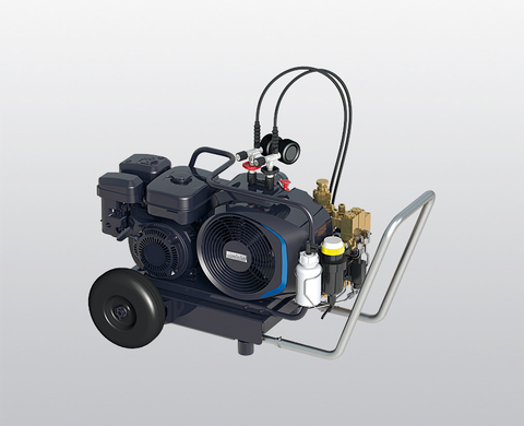 BAUER JUNIOR II breathing air compressor with petrol engine and trolley