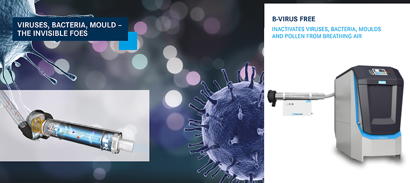 B-VIRUS FREE – Reliably removes viruses, bacteria and mould spores from your breathing air