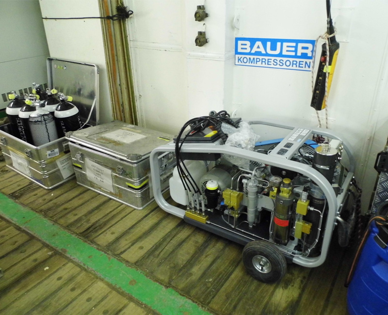 The BAUER compressor unit in the loading area 