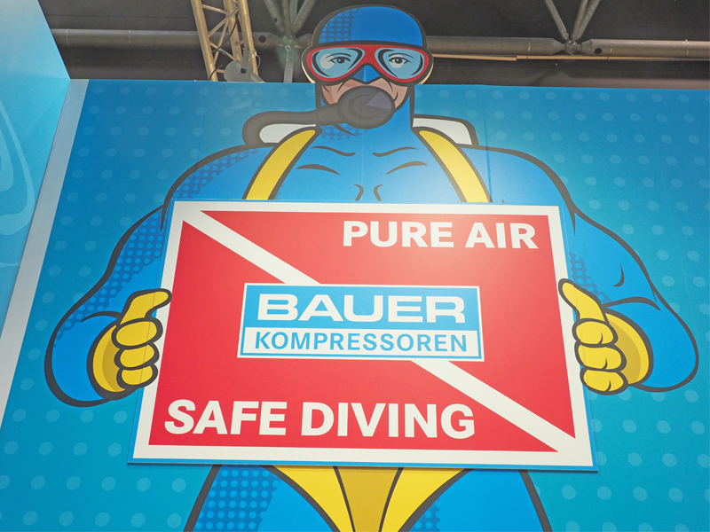 PureAirMan at the BAUER stand – our very own superhero protecting the quality of breathing air